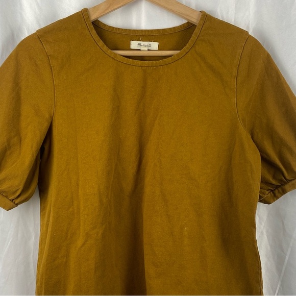 Madewell Mustard Brown Chic Short Sleeve Puff Sleeve Top Size Small - Picture 4 of 16